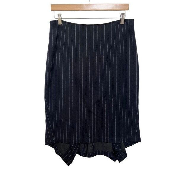 Max Mara Pencil Skirt Pin Stripe Ruffle Dark Navy Blue Designer Workwear size 46 - Picture 1 of 13